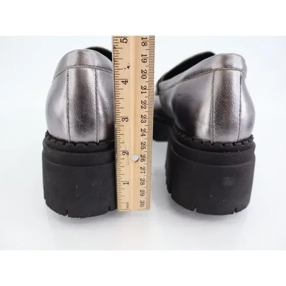 Free People Womens Lyra Lug Sole Penny Loafers Chunky Silver Leather 36 6 - Picture 6 of 14